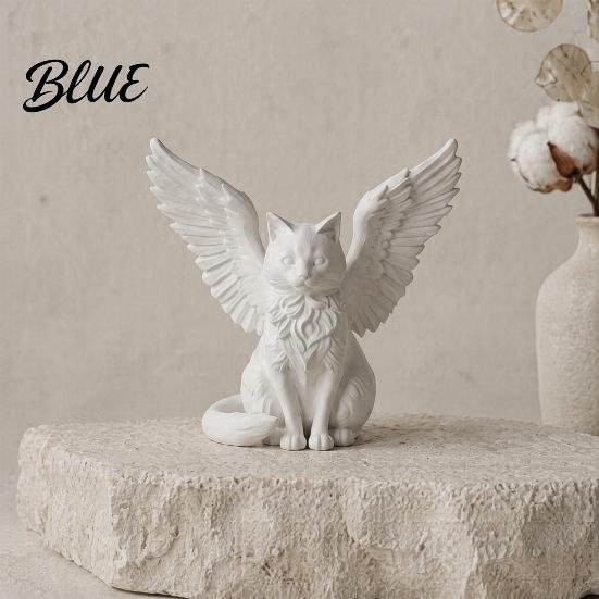 Minimalist Shelf Decor Angel Cat Desk Ornament Matte White 3D Printing Figurine Healing Home Winged Sculpture for Office And Desktop PLA Material