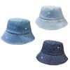 Summer Sun Hat Foldable Outdoor Hat With Rhinestones Decors Sun Protections Fisherman Hat For Women Travel Vacation Wear