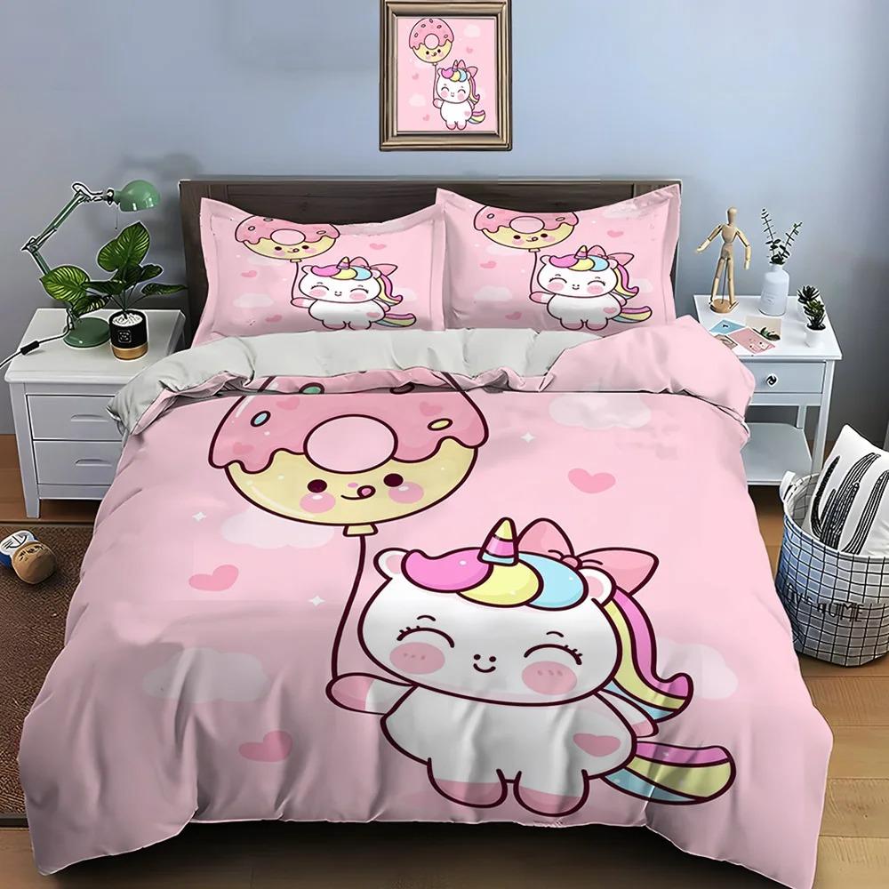 Cute Cartoon Unicorn Print Bedding Set 1 Duvet Cover 1/2 Pillowcases Adult and Kids Bedding Set Luxury Holiday Gifts