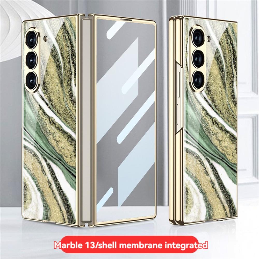 

Marble Pattern Folding Protective Case Dust-Proof Back Cover + Screen Protector for Samsung Galaxy Z Fold 6 Accessories Z Fold 7
