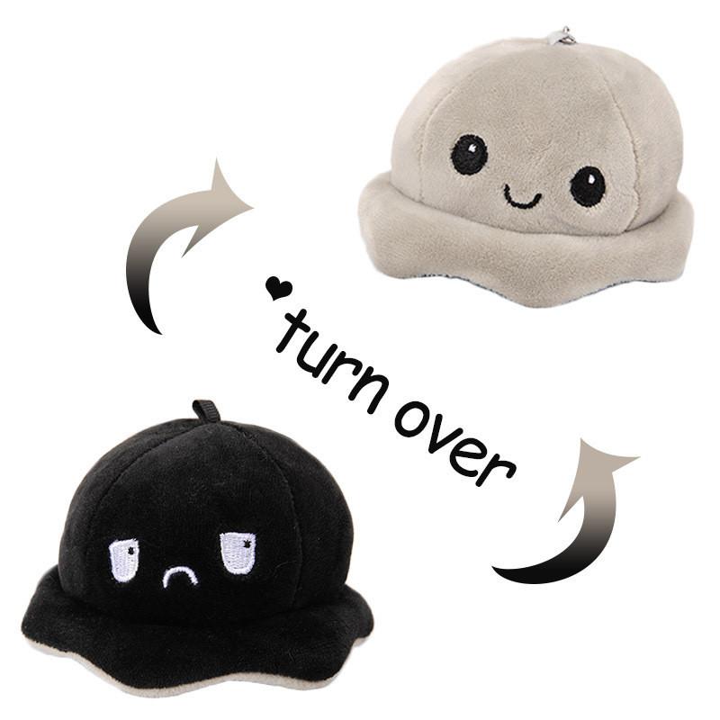 Adorables Porte-clés Peluche Pieuvre Réversible Charm Mignon pour Couple Jouet en Peluche Courte Coton PP