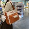 Student Handtasche Damen Farbblock Umhängetasche Große Kapazität Klassen Buch Schultertasche mit Münzgeldbörse