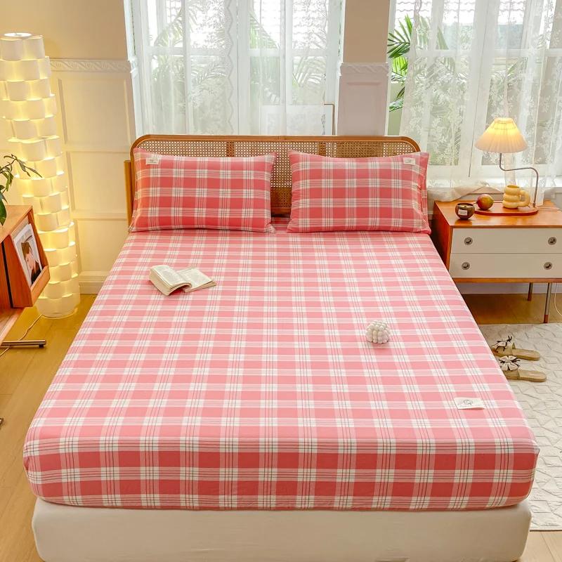 100% Cotton Single Product Bed Hat Yarn-dyed Wash Series Bedspread Mattress Cover 360 Degree Wrap with Elastic Sheet Protector