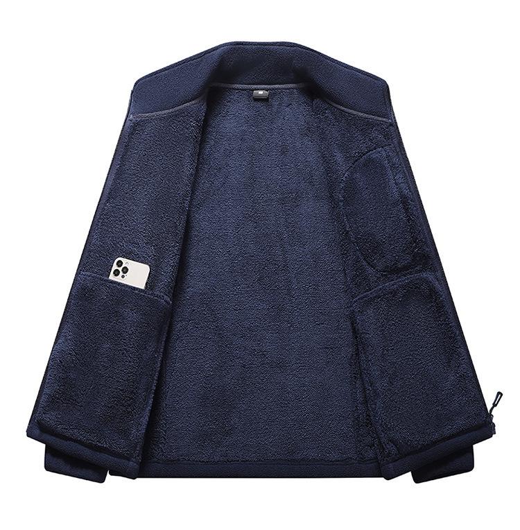 Men's Plush Fleece Jacket - Thick, Warm, Windproof Cardigan for Autumn/Winter with Stand Collar.