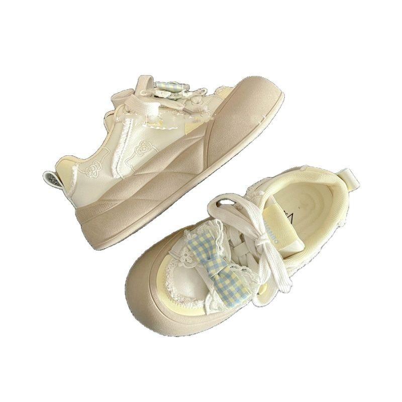 High-value Spring Board Shoes Women's New Platform White Shoes Bow Niche Shoes Bread Shoes