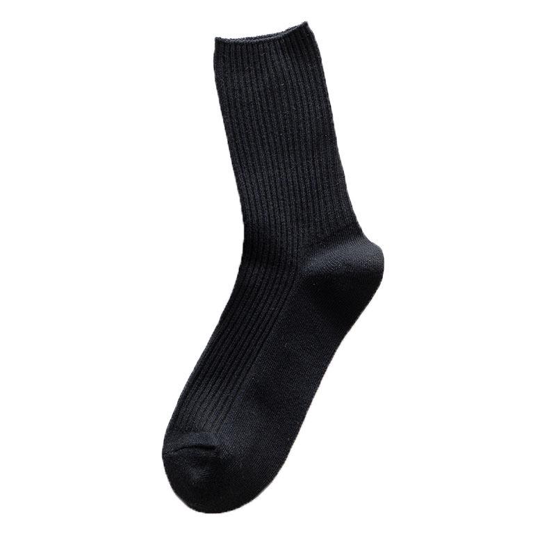 Women's Wear-Resistant Mid-Calf Ribbed White Cotton Socks - Autumn/Winter Durable Slouch Style