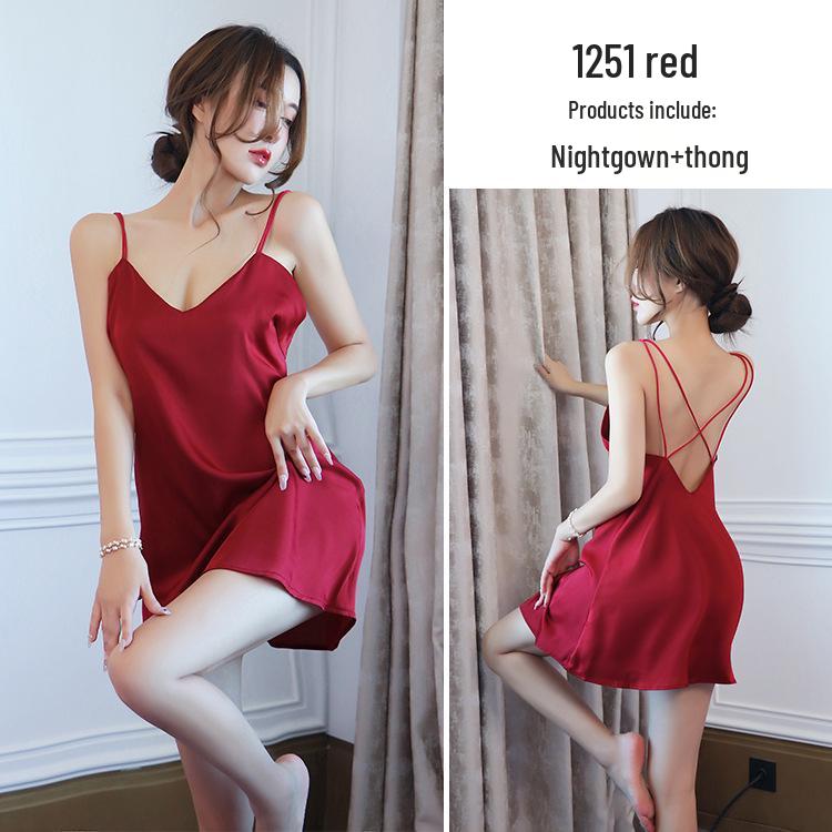 Sexy Ice Silk Lingerie Set: Backless Nightgown & Camisole