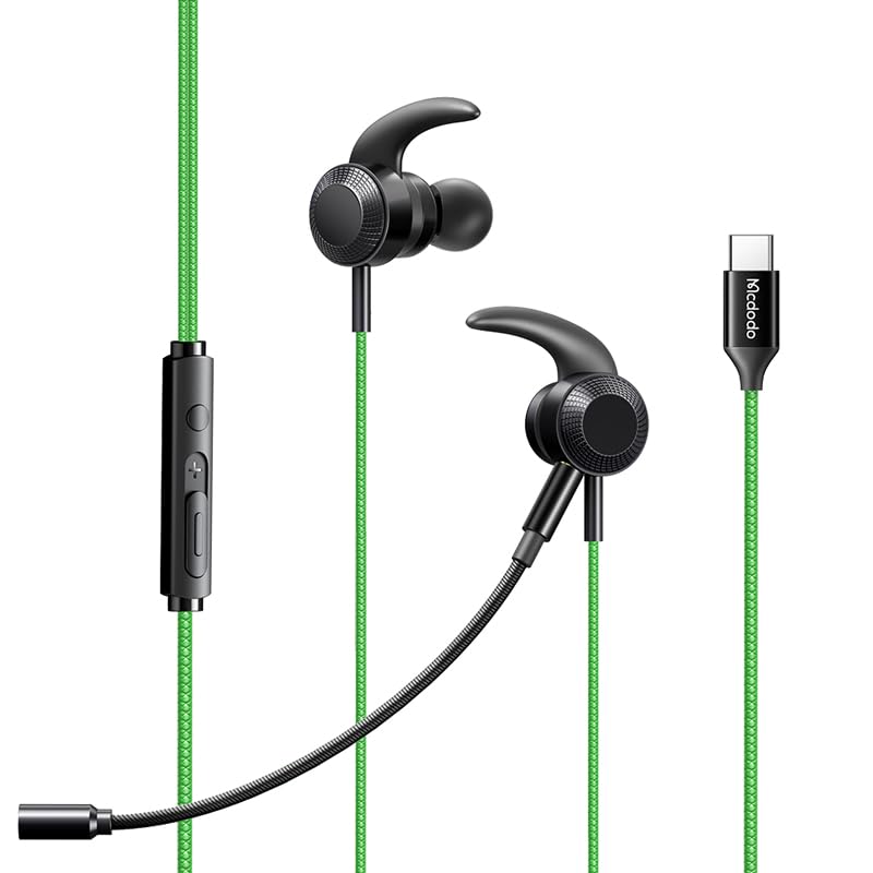 Fones de Ouvido Mcdodo Gaming com Cabo Removível Altamente Compatíveis com Switch e Fones de Ouvido Tipo-C Verdes, Microfone In-Ear, Com Fio, Graves, PC, 2, Smartphones, Tablets,
