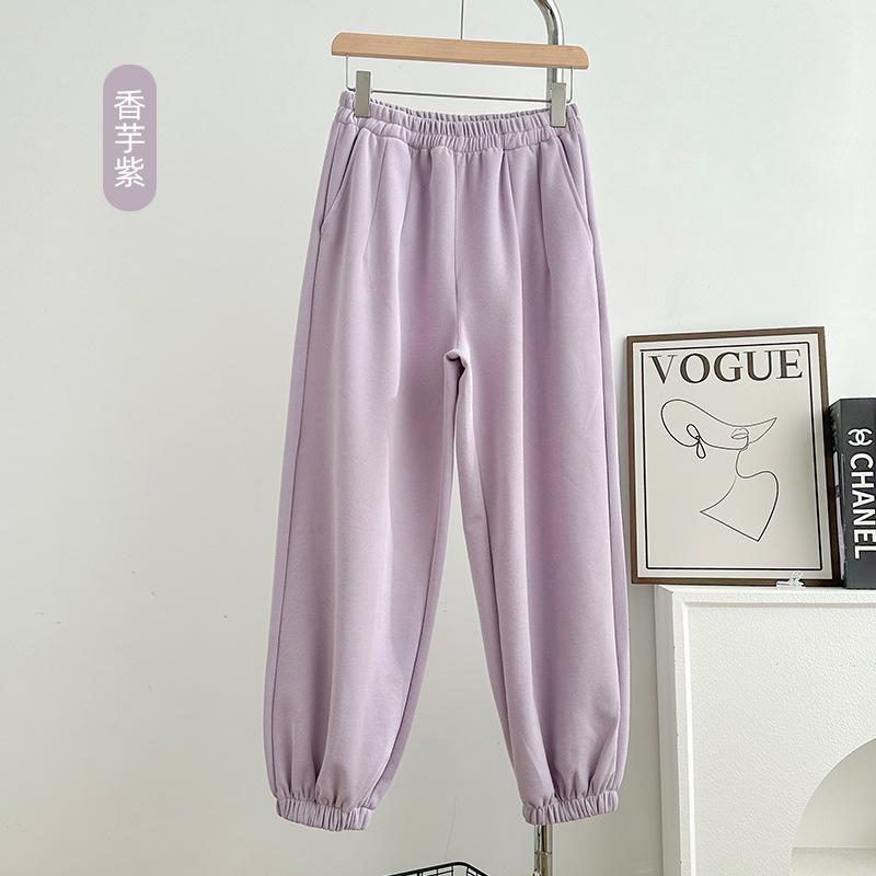 ! Autumn and winter embroidered sweatpants women's high-waisted loose casual pants tied feet couple wide-leg bloomers