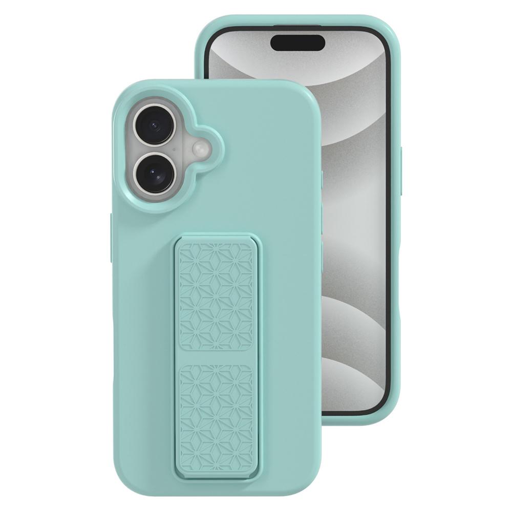 

For iPhone 16 Case Drop Protection Liquid Silicone Phone Cover with Hidden Kickstand Mint Green