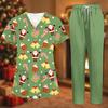 Women's Uniform Set with Short Sleeve Christmas Print Top and Pants, Two Piece Caregiver with Pockets
