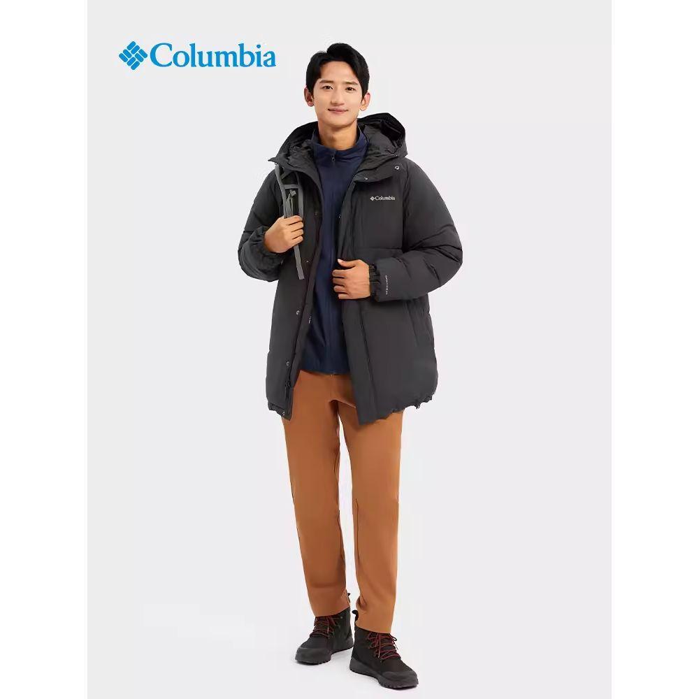Columbia Solid Color Hooded Warm Mid-Length Casual Down Jacket Men Outerwear Black WE8506-010