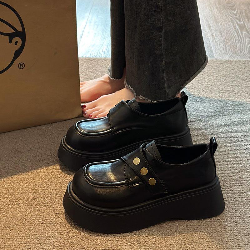 Black thick-soled heightening small leather shoes temperament single shoes spring new Mary Jane versatile shoes
