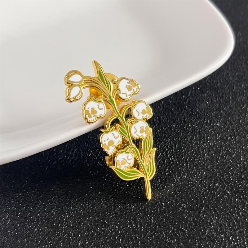 Skull Lilys of The Valley Brooch Unique Designs With Sturdy Alloy Materials for Parties Supplies and Festivals