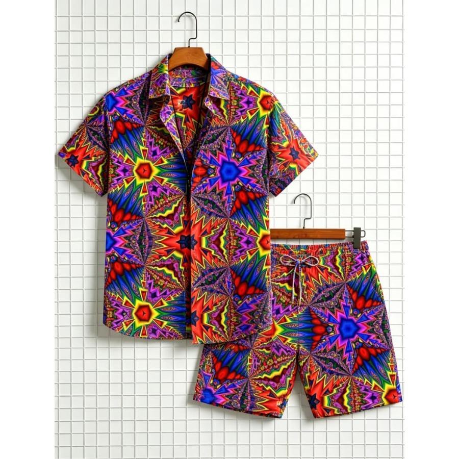 Ensemble Chemise Manches Courtes Psychédélique Aquarelle pour Homme XL blue