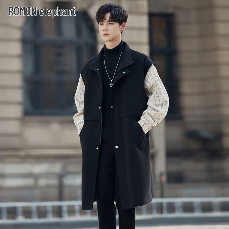 Romon Men's Mid-Length Faux Two-Piece Wool Blend Overcoat