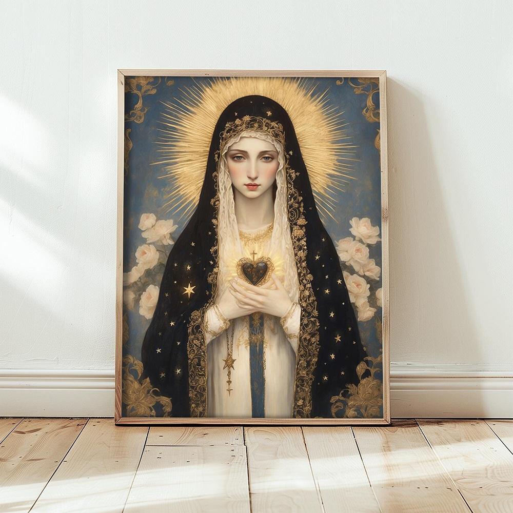 Jungfru Maria Tryck Väggkonst Poster Ikon Religiös Väggkonst Vår Fru Heminredning Heliga Modern Poster Modern Kristen Helgon Gåva