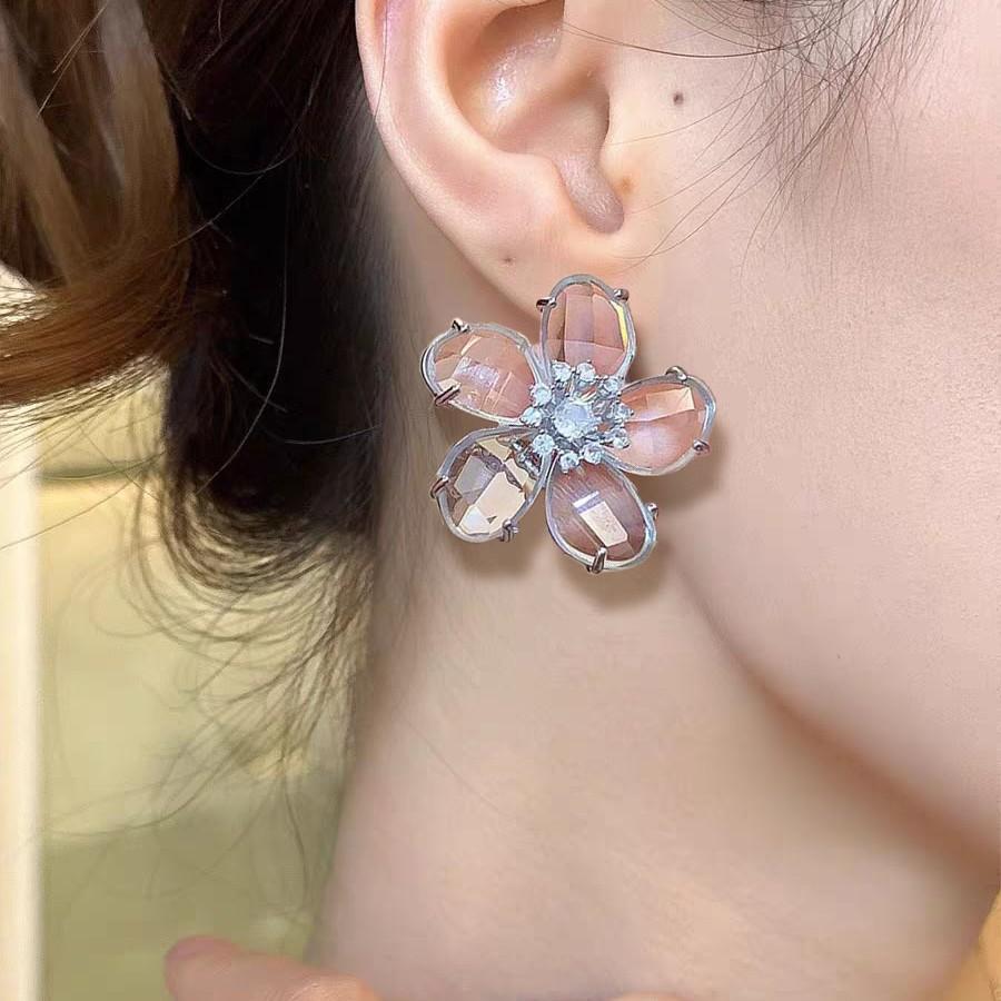 Zircon Crystal Petal Earrings Atmosphere 2025 Flower Stud Earrings