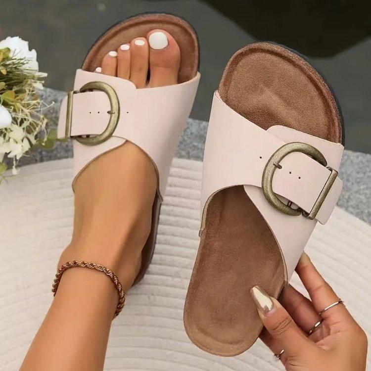 Women's Summer Retro Toe Clip Belt Buckle Shoes Roman Beach Slippers Flip Flops