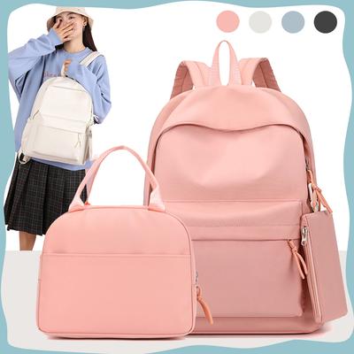 Three-piece Schoolbag Japanese Students Simple Solid Color Double Shoulder Schoolbag College Meal Bag Casual Pencil Bag