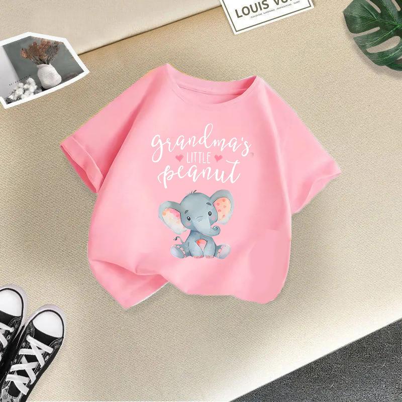 Dětské tričko s potiskem roztomilých zvířátek Dětské 100% bavlněné topy 2-13 let Volný střih Ležérní O-výstřih Krátký rukáv