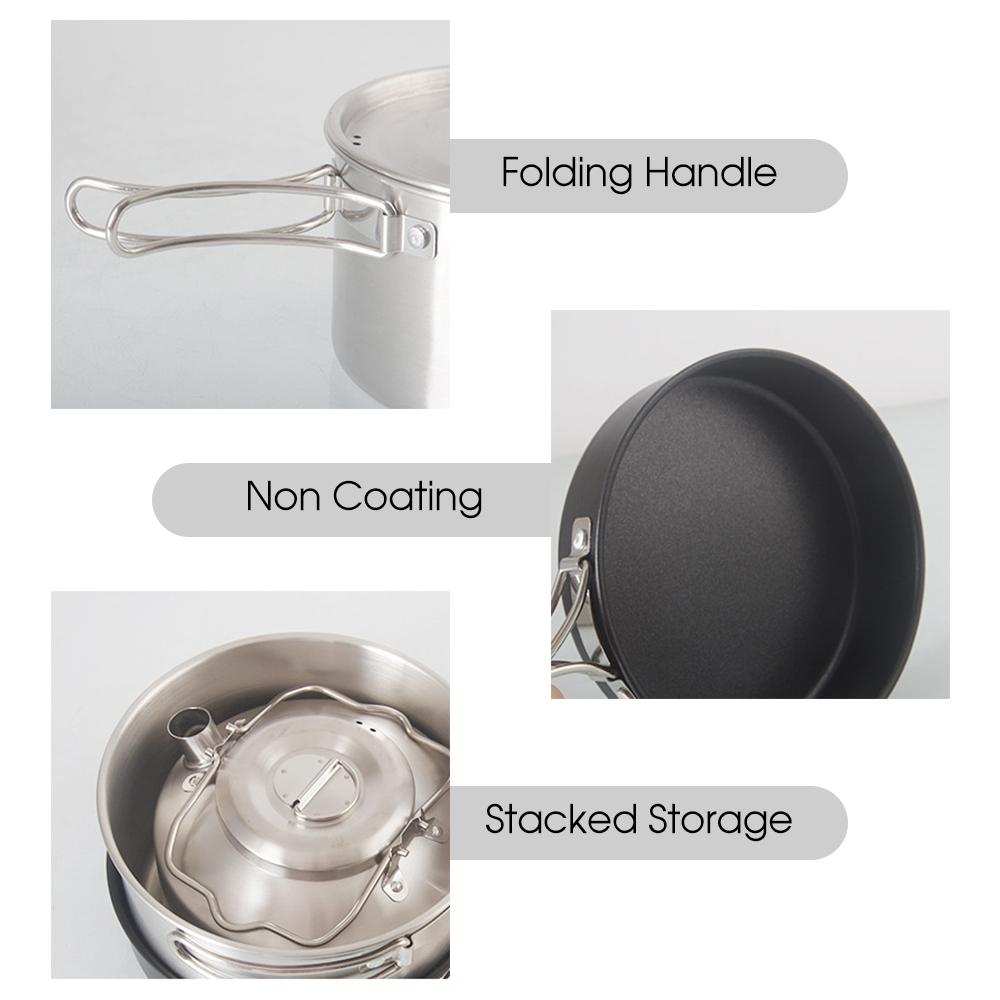 Camping Cookware Set Foldable Backpacking Camping Pots and Pans with Kettle