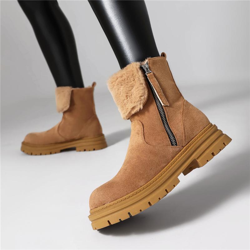 

Женские ботильоны с круглым носком на платформе, полусапожки на плоской подошве на молнии, лаконичная женская модная обувь, осенне-зимняя черная верблюжья 43