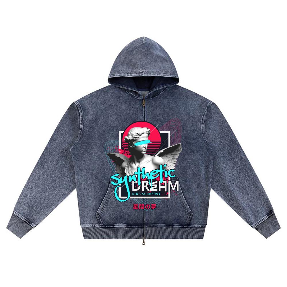 

Худи на молнии из вязаного денима с принтом DTG Angel Streetwear Brother XL темно-синий