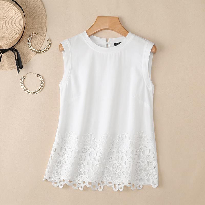 ZANZEA Women Lace Crochet Splice Summer Casual Rpund Neck Sleeveless Tank Tops M
