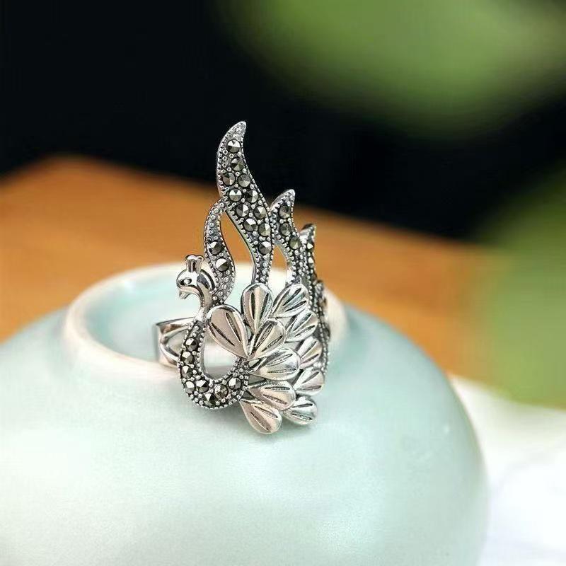 Men's Adjustable Ethnic Peacock Open Ring