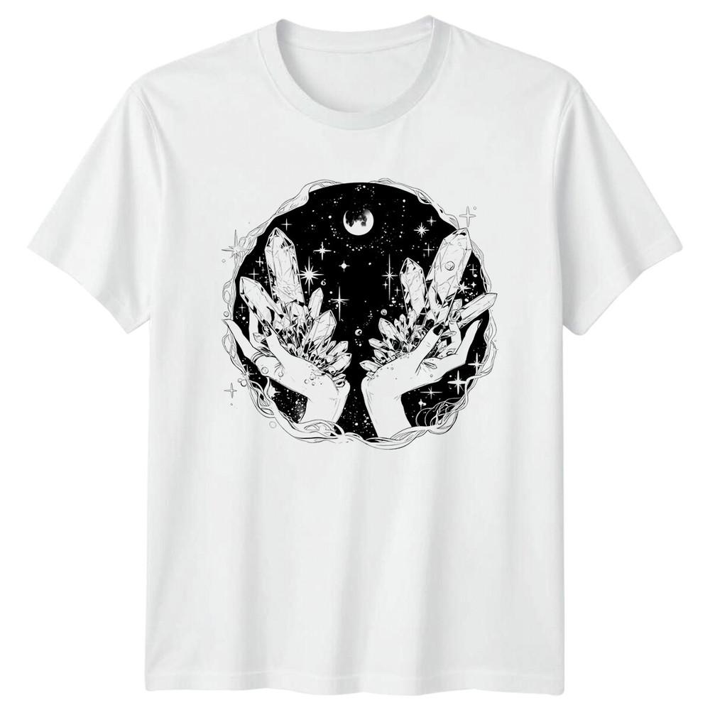 Celestial Hands Holding Crystals TShirt Witchy Cosmic Shirt S