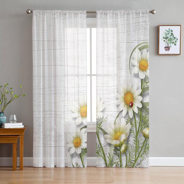 

Синие цветы с принтом божьей коровки, драпировка, прозрачный тюль, украшение для дома, гостиная, спальня, Cortinas, шифоновые оконные шторы 1 PCS W500XH250cm