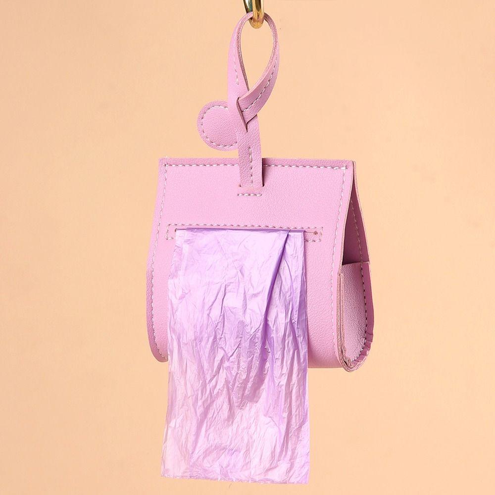 PU Leather Dog Poop Bag Dispenser Hangable Portable Dog Waste Bag Cover Solid Color Puppy Garbage Bags Holder