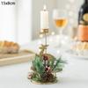 Christmas Candle Holder with Artificial Snowy Pine Needles Iron Candlestick Holiday Table Centerpiece Christmas Home Decorations