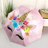 Unicorn Flowers Themed Automatic Folding Umbrella 8 Ribs Durable Iron Frame, Vibrant Color Design, Compact Travel Umbrella for Beach, Outdo