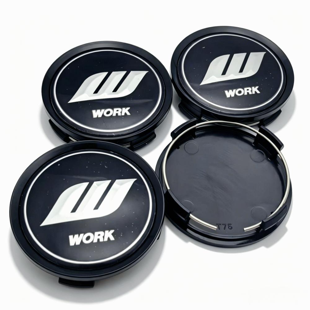 4pcs JDM W Work Logo Emblem Car Wheel Center Caps Hub Cap 74MM Clips 69MM Wheels Rim Hubcaps Dust Cover Replace Car Accessories