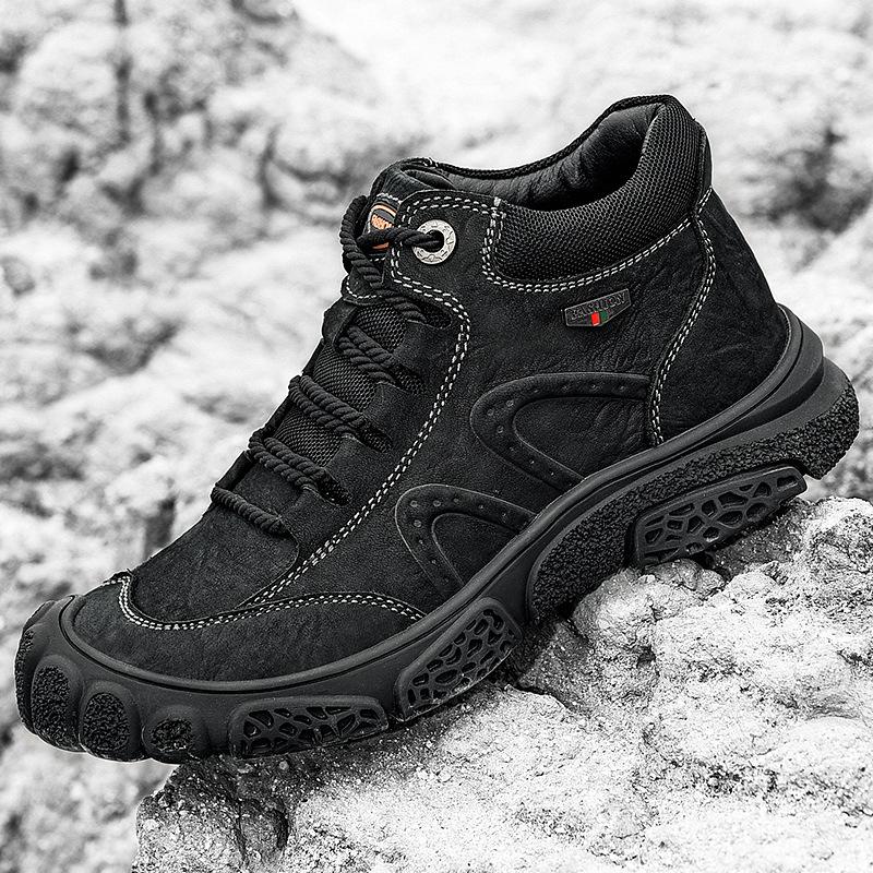 Fashion Outdoor Men's Boots Brown Leather Casual Shoes Waterproof Hiking Shoes Warm Winter Boots for Men High Top Platform Snow Boots