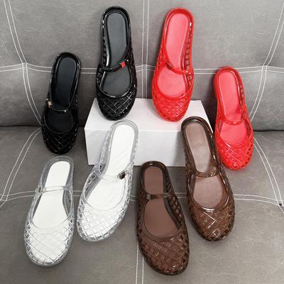 Korean Style Luxury Jelly Crystal Toe Cap Breathable Flat Slippers - Comfortable Hollow-Out Mary Jane Shoes