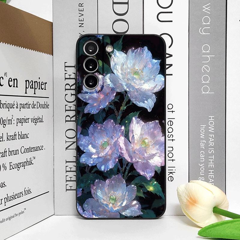 Luxurious White Peony Flower Pattern Phone Case for Samsung Galaxy S25 S24+ S23 Ultra S22 Plus S20 S21 FE M53 M34 5G Soft Covers