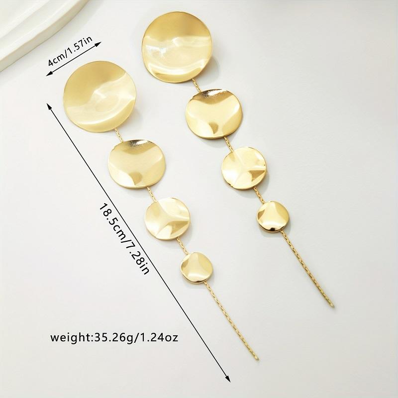 Exaggerated Metal Round Long Tassel Drop Earrings for Women Vintage Gold Color Circular Geometric Dangle Earrings Jewelry Gifts