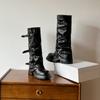 Pants, boots, women's knee fashion boots, belt buckle knight boots, but light luxury, European and American retro folds