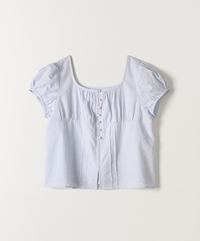 Tudument Polka Dot Puff Sleeve Blouse Light Blue