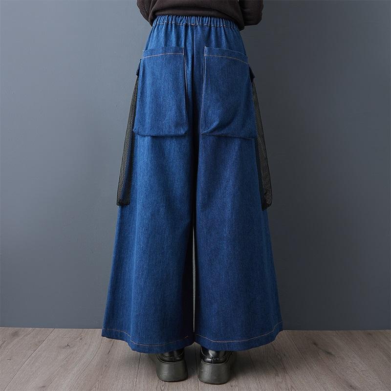 plus size Vintage patchwork high waist casual loose Women spring autumn jeans denim wide leg Pants