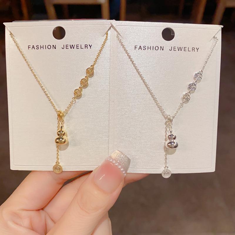 Women's New Chinese Style Fashion Simple Fu Character Gourd Tassel Necklace