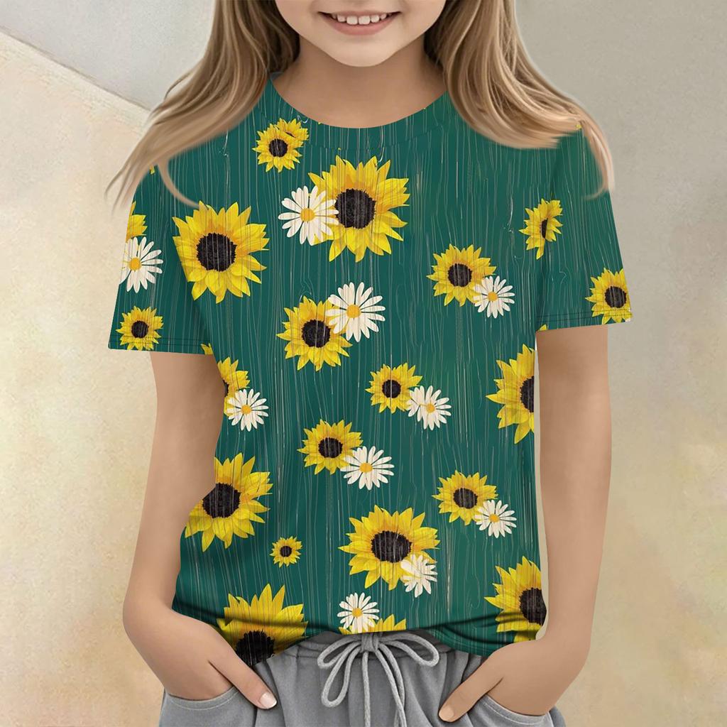 Children's Printed Round Neck Short Sleeved Casual T-shirt