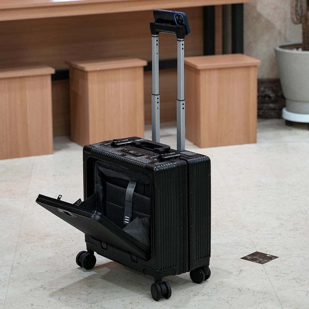 18-Inch Aluminum Carry-On Trolley Suitcase with Front Opening - Compact, Durable for Men, Women, and Students, Free Check-In
