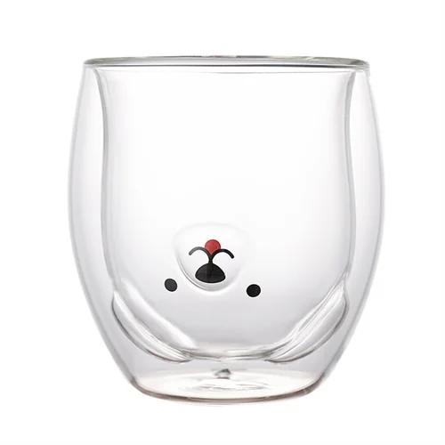 Cute Bear Double-layer Glass Mug Cartoon Cat Dog Heat Resistant Transparent Glass Cup Milk Coffee Cup Juice Beer drink cups