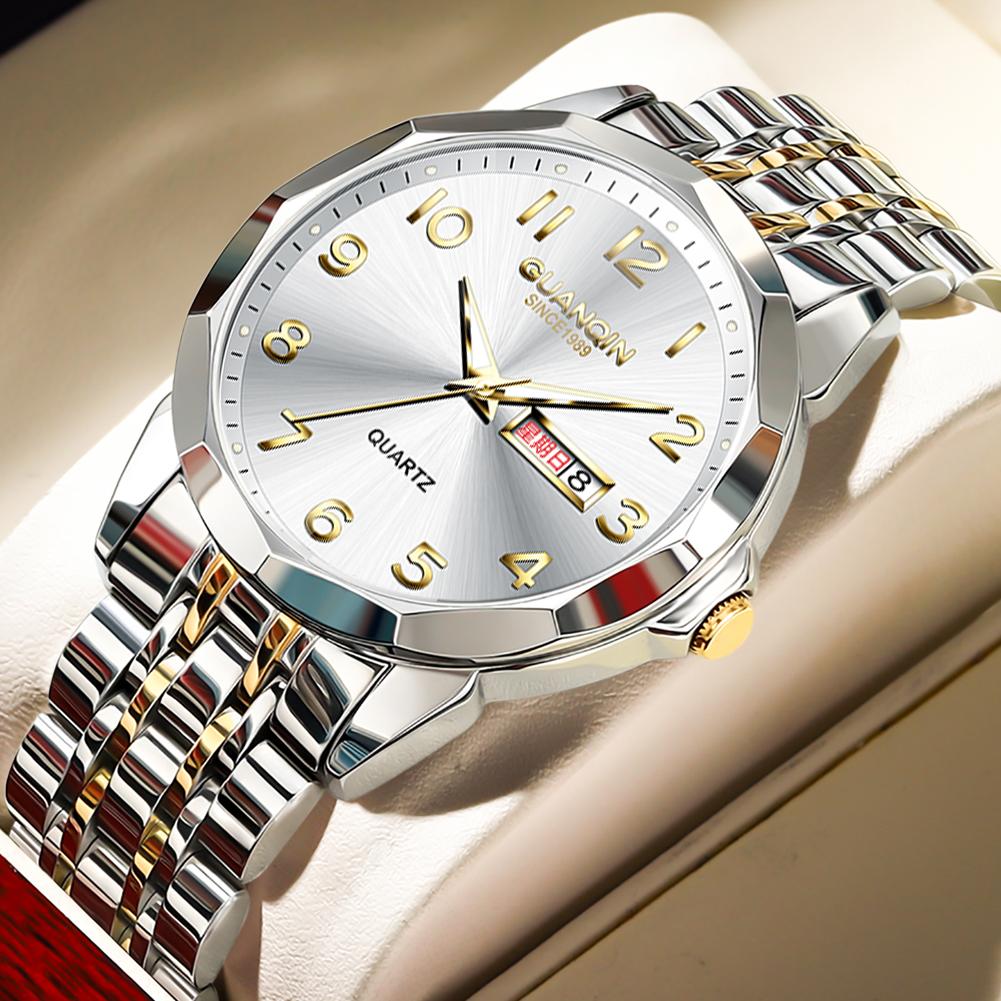 GUANQIN Men's Watches Casual Trend Fine Steel Original Brand Quartz Wristwatch for Man Waterproof Luminous Date Week Fashion New