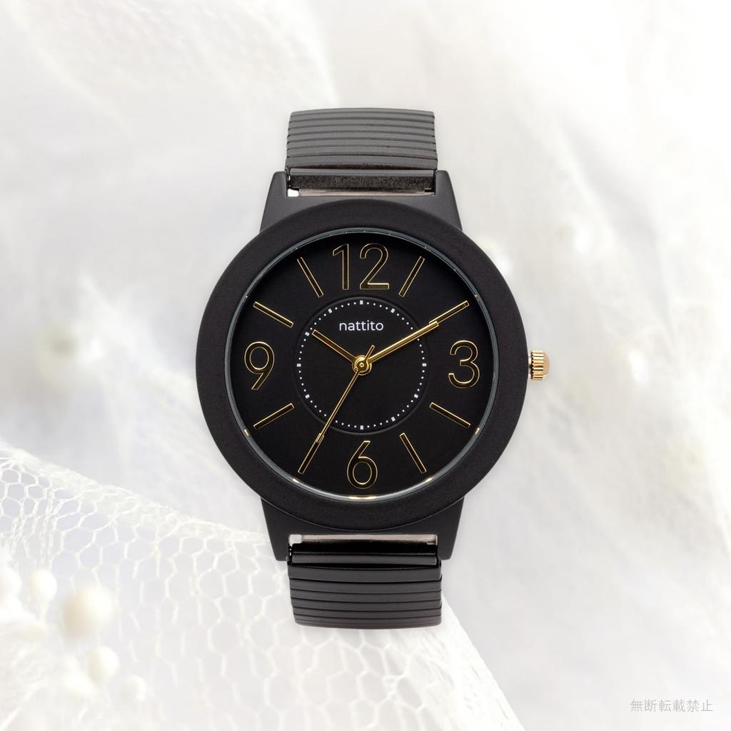 Fieldwork Women's Analog Watch with Metal Band and Accordion Strap, Stainless Steel, Single Color, Soft Black, JN040-5