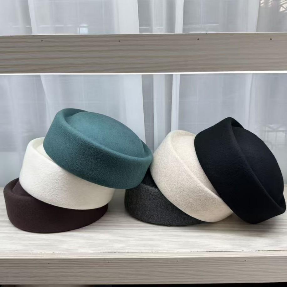 High Quality% Wool Fashion Medicine Box Hat French Top Hat Women's Basin Hat Three-dimensional Beret Elegant Flight Attendant Hat